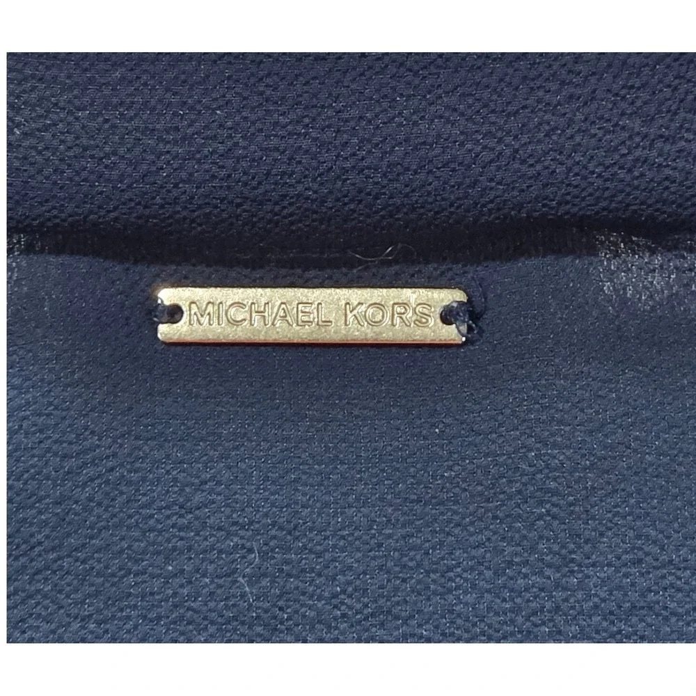 Michael Kors V Neck Blouse Women XL Navy Blue Excellent Smocked Bell Sleeve